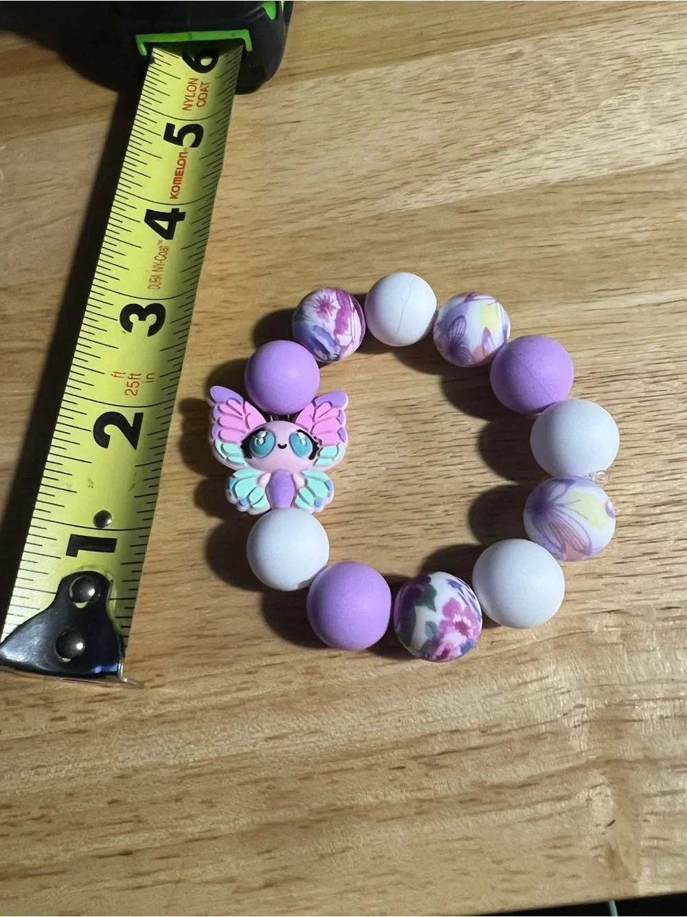 Purple & White Kids Butterfly Bead Stretch Bracelet B274